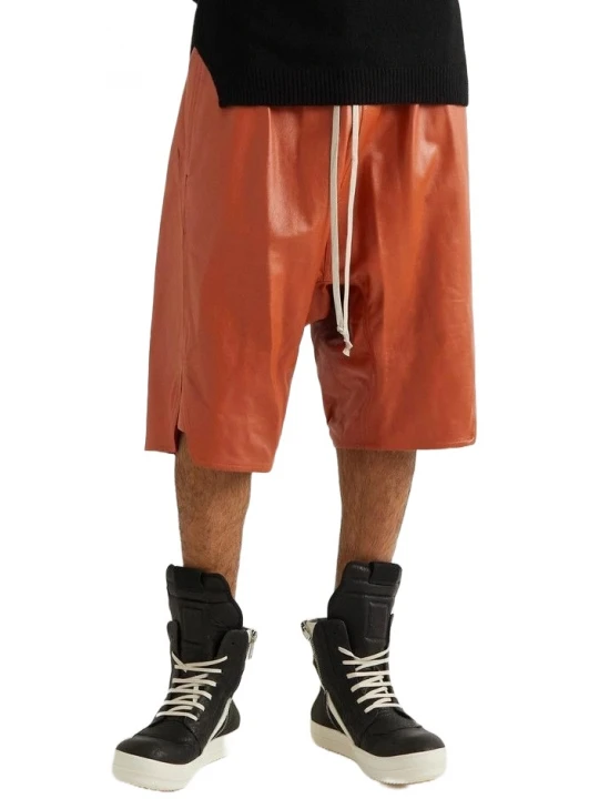 Side Gusset Brown Leather Shorts