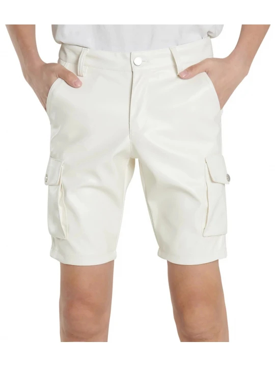 White Leather Cargo Shorts