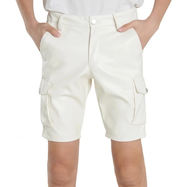 White Leather Cargo Shorts