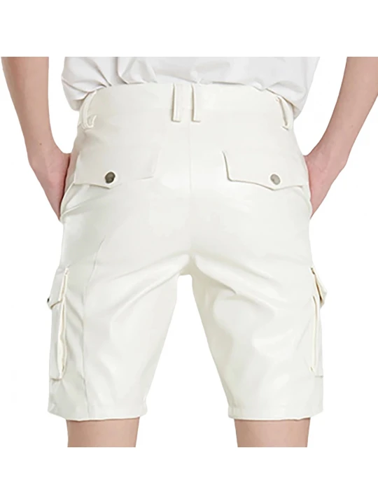White Leather Cargo Shorts