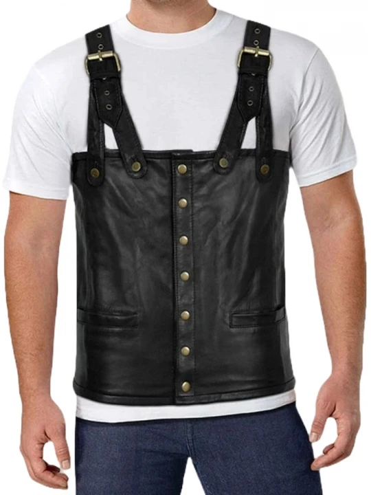 Belt Fastning Black Leather Vest