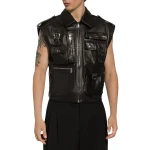 Biker Black Leather Gilet