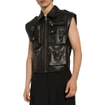 Biker Black Leather Gilet