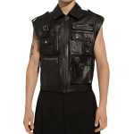 Biker Black Leather Gilet