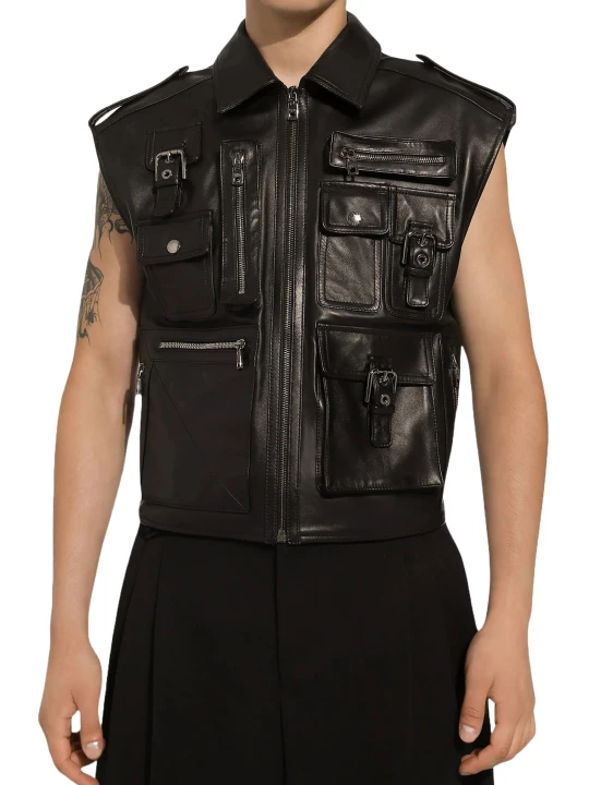 Biker Black Leather Gilet