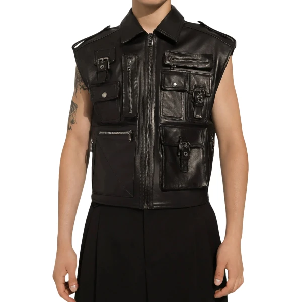 Biker Black Leather Gilet
