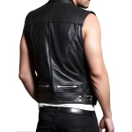 Biker Black Leather Waistcoat