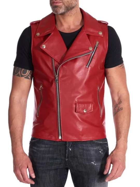 Biker Red Leather Vest