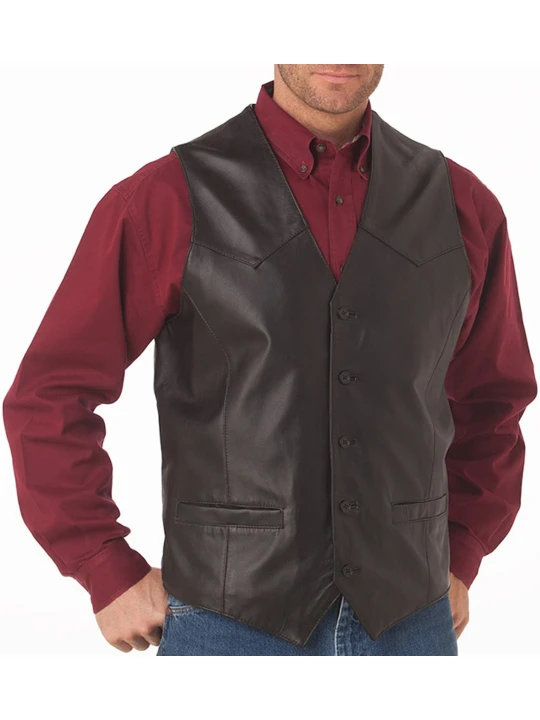 Brown Button Front Leather Vest