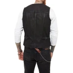 Button Front Black Suede Leather Vest