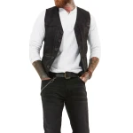 Button Front Black Suede Leather Vest