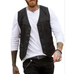 Button Front Black Suede Leather Vest