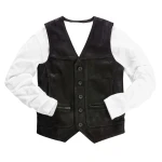 Button Front Black Suede Leather Vest