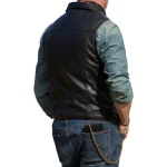 Front Patch Pockets Black Leather Vest