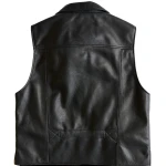 Front Patch Pockets Black Leather Vest