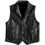 Front Patch Pockets Black Leather Vest