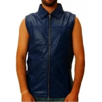 Hooded Blue Leather Vest