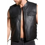 Lace Up Black Leather Biker Vest