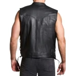 Lace Up Black Leather Biker Vest