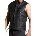 Lace Up Black Leather Biker Vest