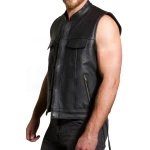 Lace Up Black Leather Biker Vest