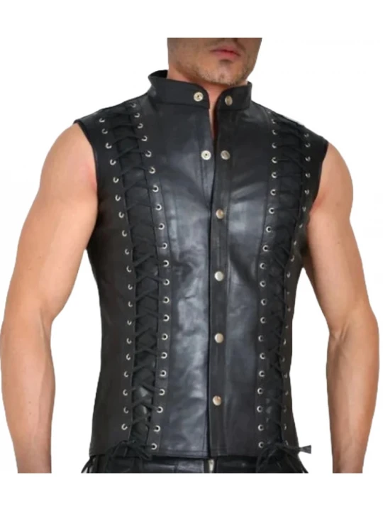 Laced Black Leather Vest