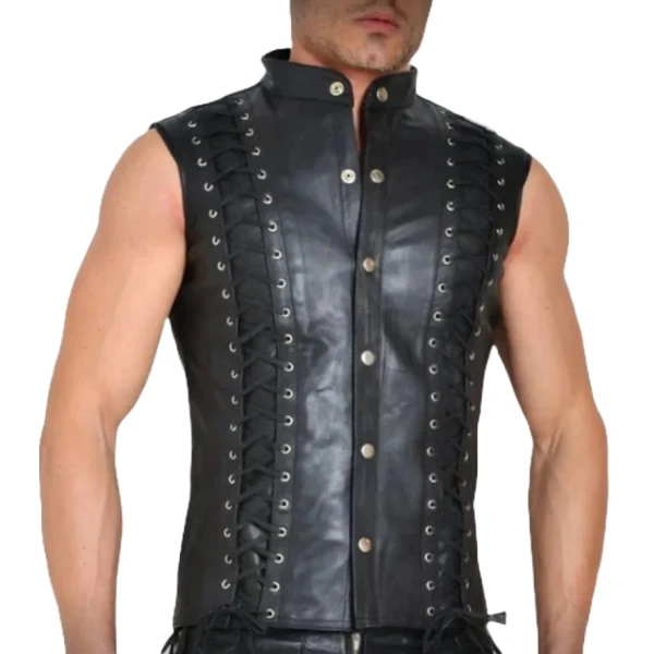 Laced Black Leather Vest