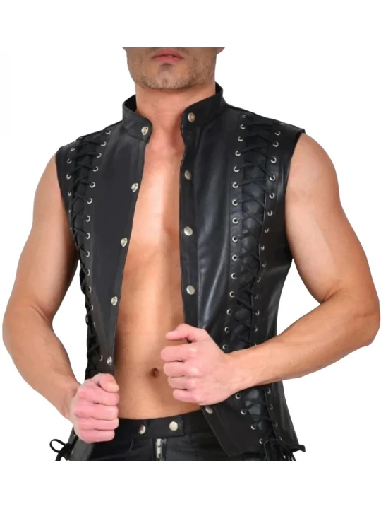Laced Black Leather Vest