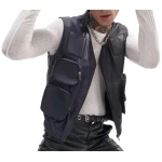 Leather Utility Gilet In Navy Plus Black