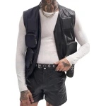 Leather Utility Gilet In Navy Plus Black