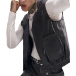 Leather Utility Gilet In Navy Plus Black