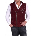 Maroon Biker Suede Leather Vest