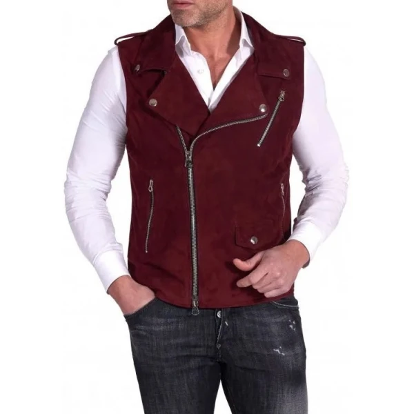 Maroon Biker Suede Leather Vest