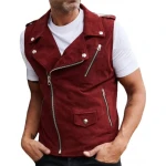 Maroon Biker Suede Leather Vest