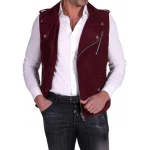 Maroon Biker Suede Leather Vest