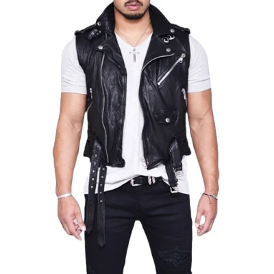 Mens Soft Lambskin Short Leather Biker Vest