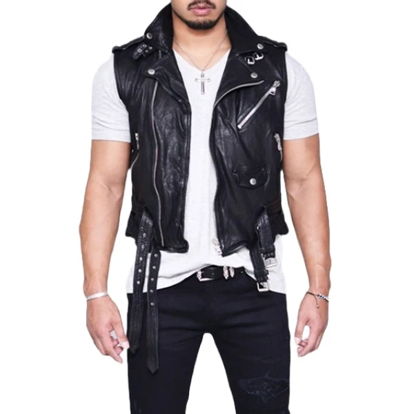 Mens Soft Lambskin Short Leather Biker Vest