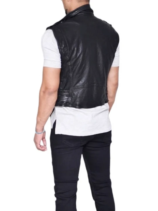 Mens Soft Lambskin Short Leather Biker Vest