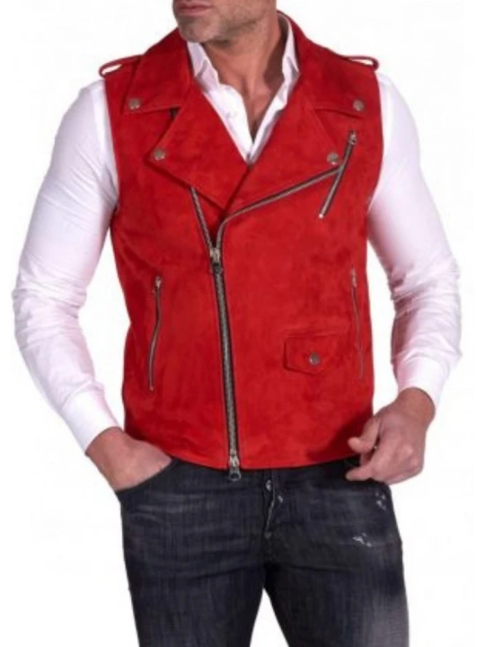 Moto Red Suede Leather Vest