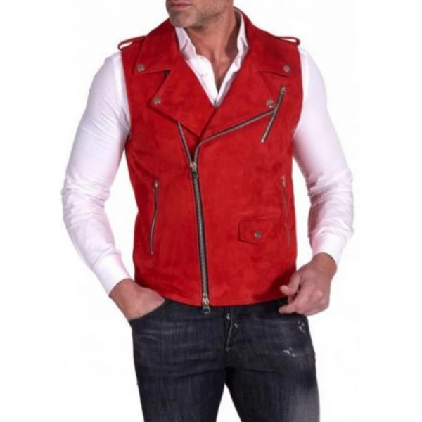 Moto Red Suede Leather Vest