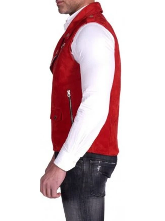 Moto Red Suede Leather Vest