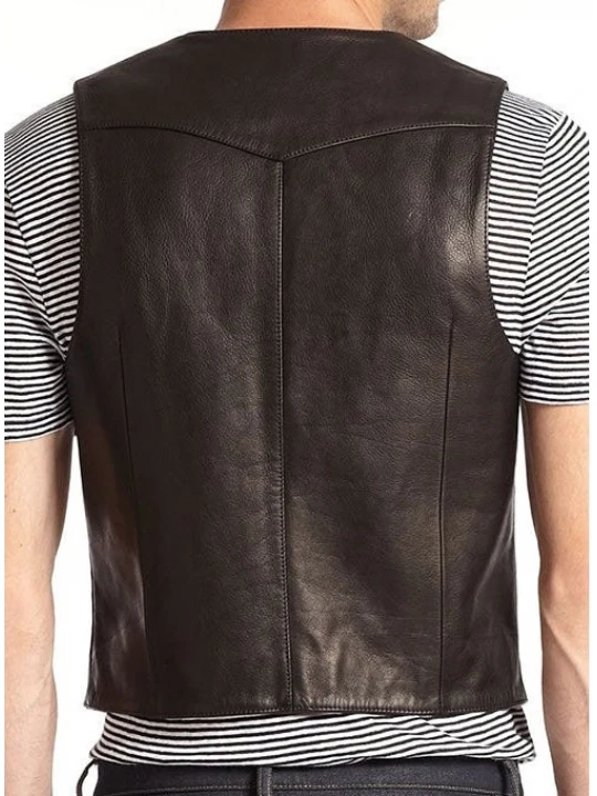 Patch Pockets Black Leather Vest