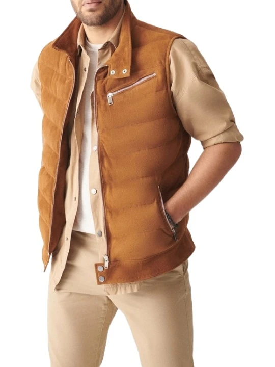 Puffy Camel Suede Leather Vest