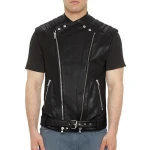 Quilted Biker Black Leather Waistcoat