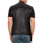 Quilted Biker Black Leather Waistcoat