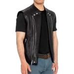 Quilted Biker Black Leather Waistcoat