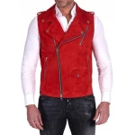 Red Biker Suede Leather Vest