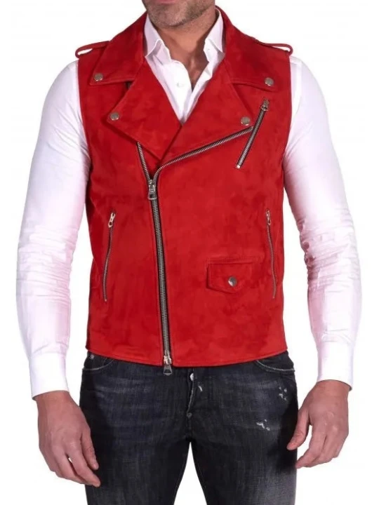 Red Biker Suede Leather Vest
