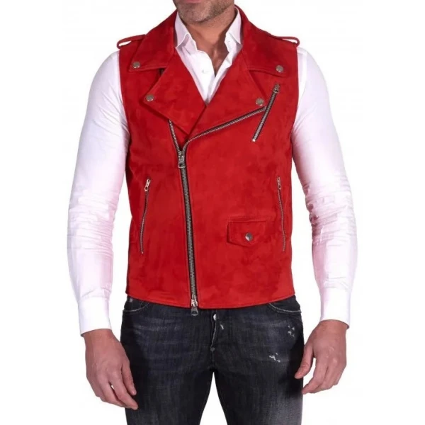Red Biker Suede Leather Vest