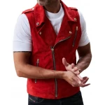 Red Biker Suede Leather Vest